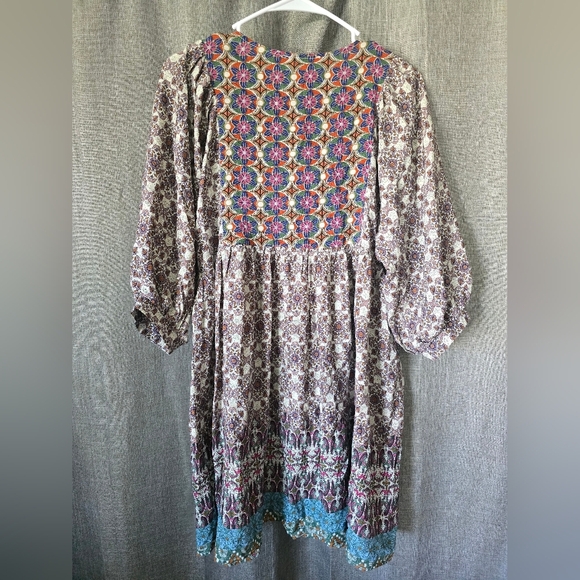 Umgee Peasant Puff Sleeve Mini Dress Floral Size S Oversized Boho - Picture 3 of 6